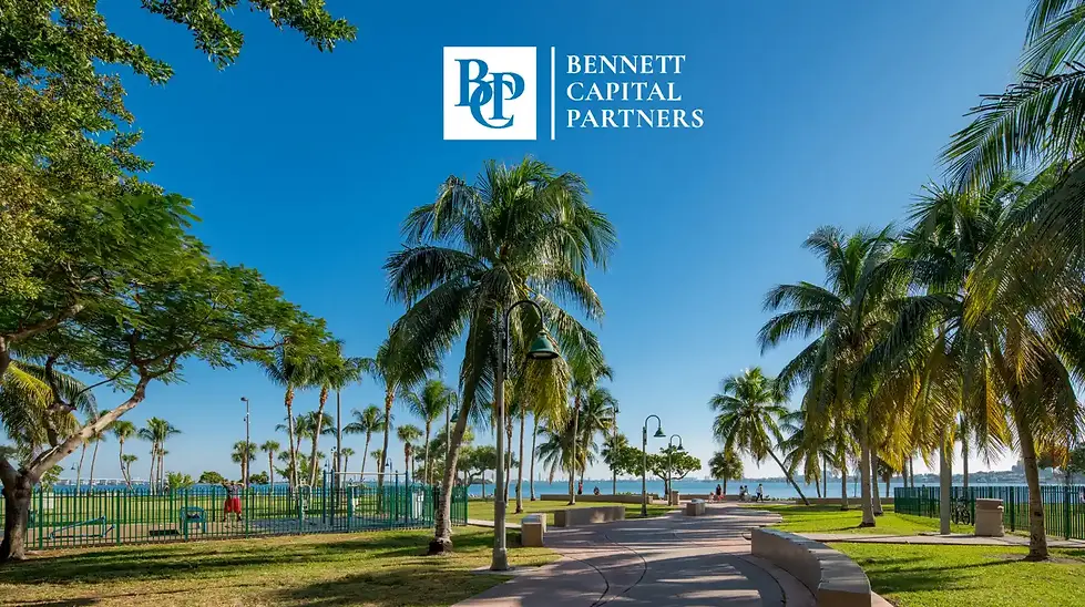 Palm-lined waterfront park setting in Edgewater Miami