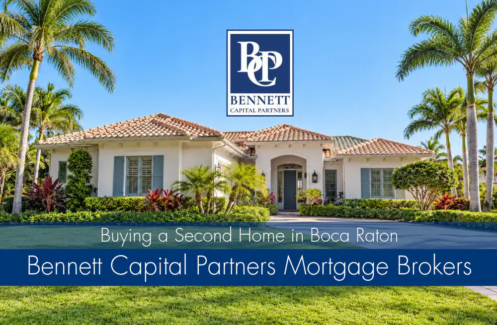 Coastal-style home with palms and a Boca Raton second-home guide title.