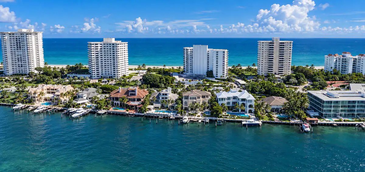Waterfront homes and coastal condominium buildings in Boca Raton