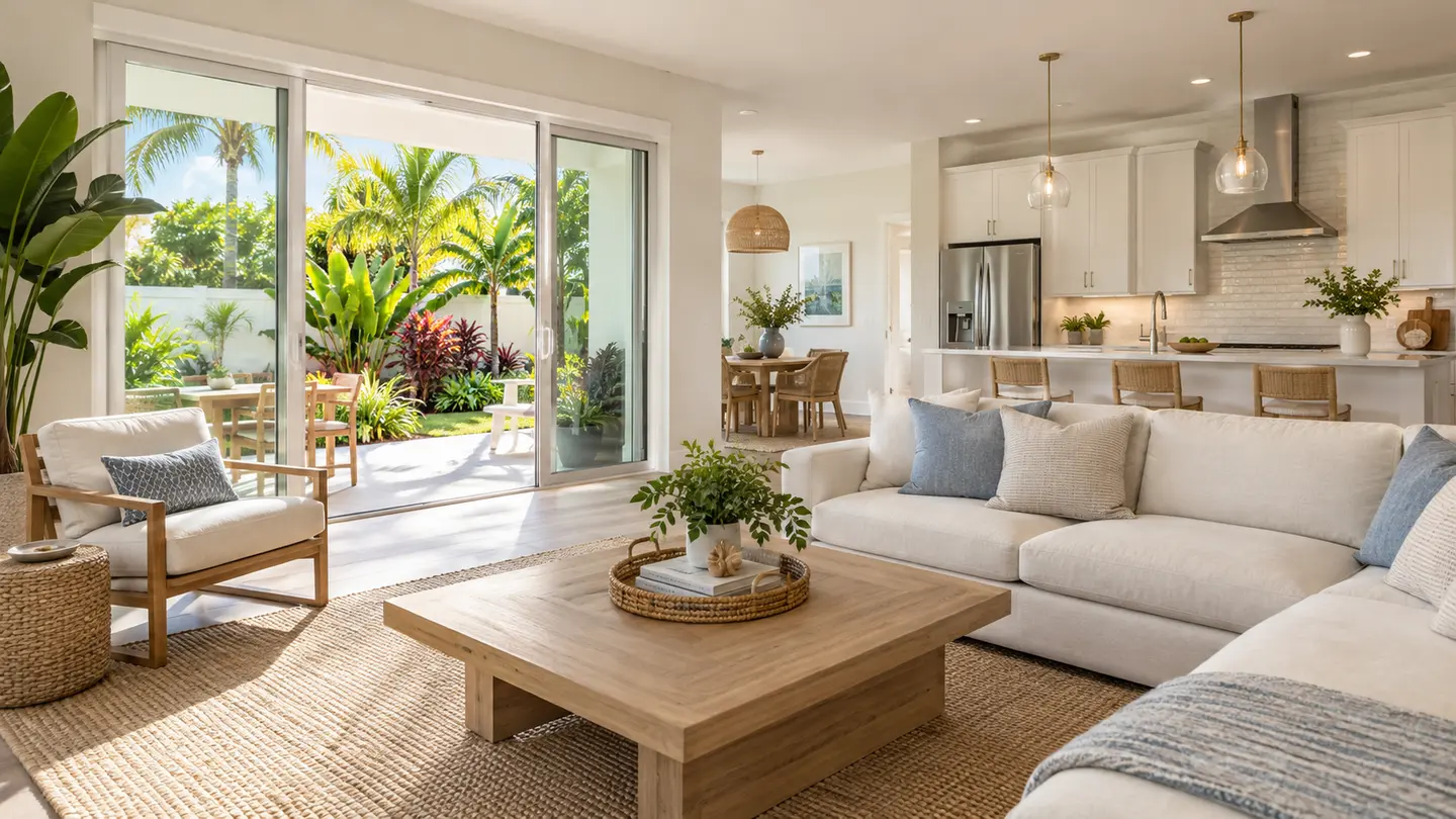 Illustrative South Florida home interior with a tropical garden