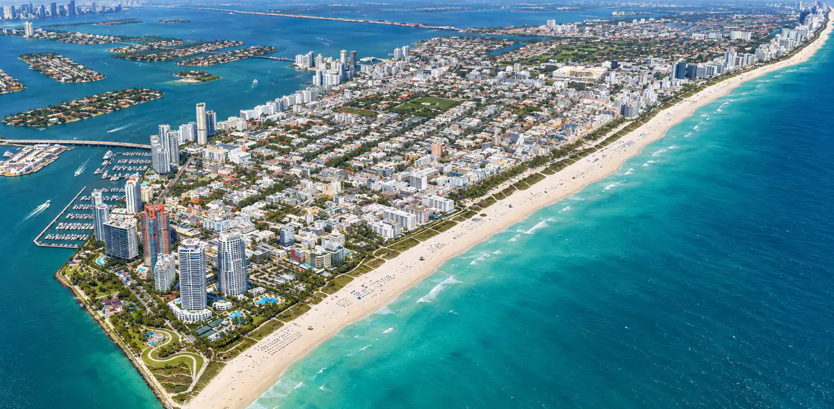 Miami Beach coastline, beachfront condominiums and ocean