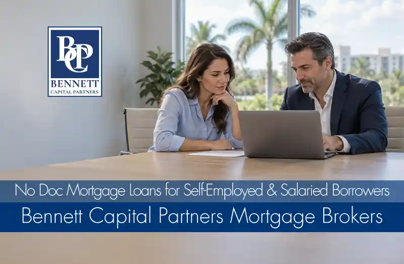 Borrower and mortgage advisor reviewing financing options on a laptop